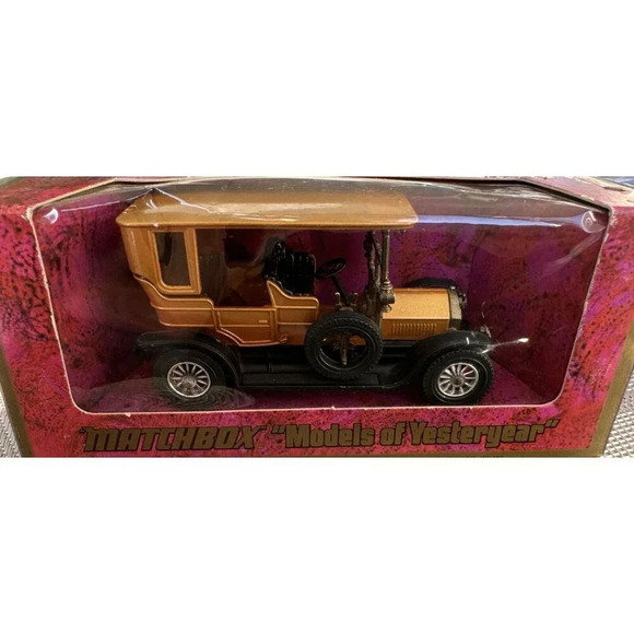 LESNEY MATCHBOX VERY RARE YESTERYEAR Y5 GOLD 1907 PEUGEOT Amber  1973 In Box - Picture 2 of 4